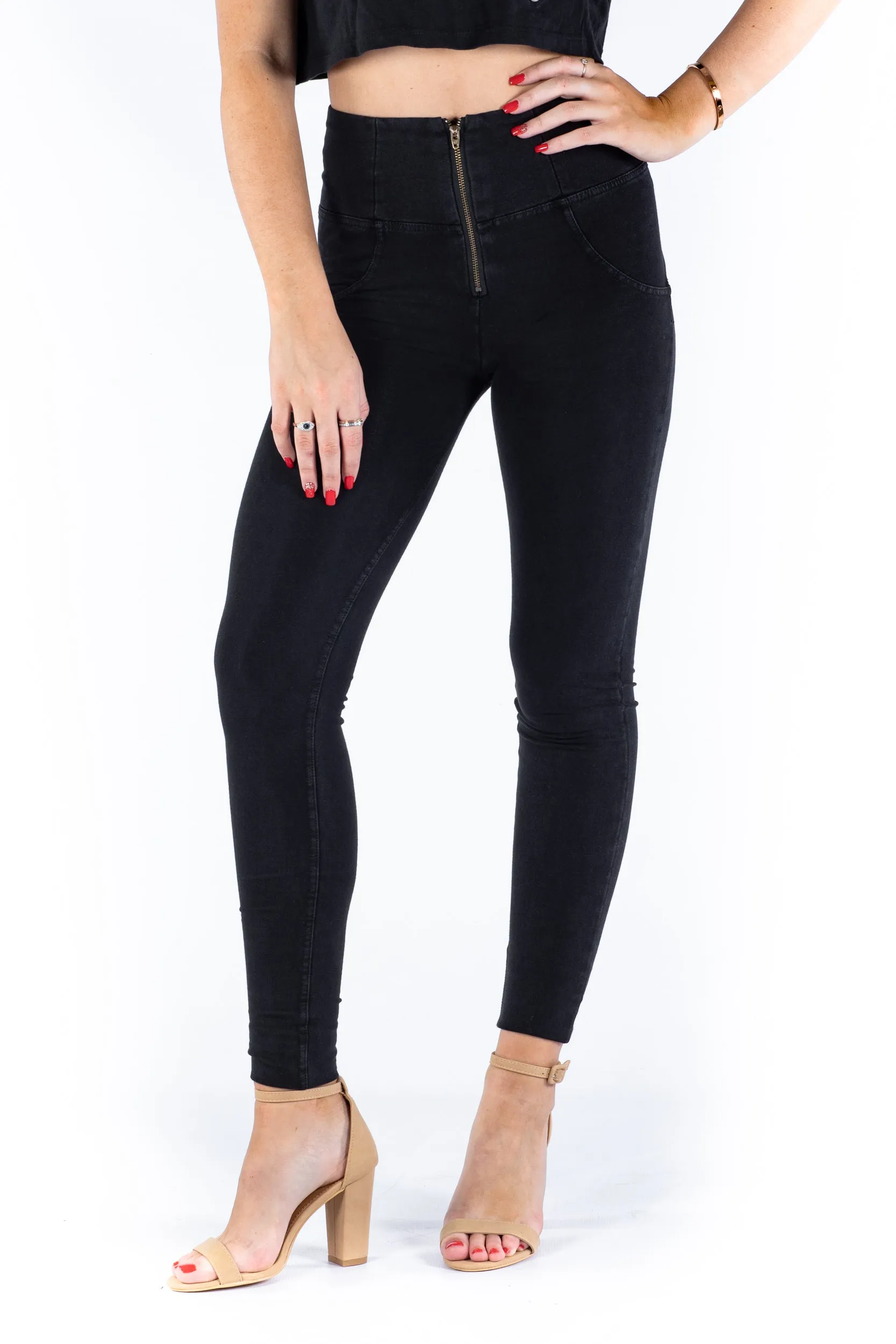 High waist Butt lifting Shaping jeans/Jeggings - Black Wash Black stitching