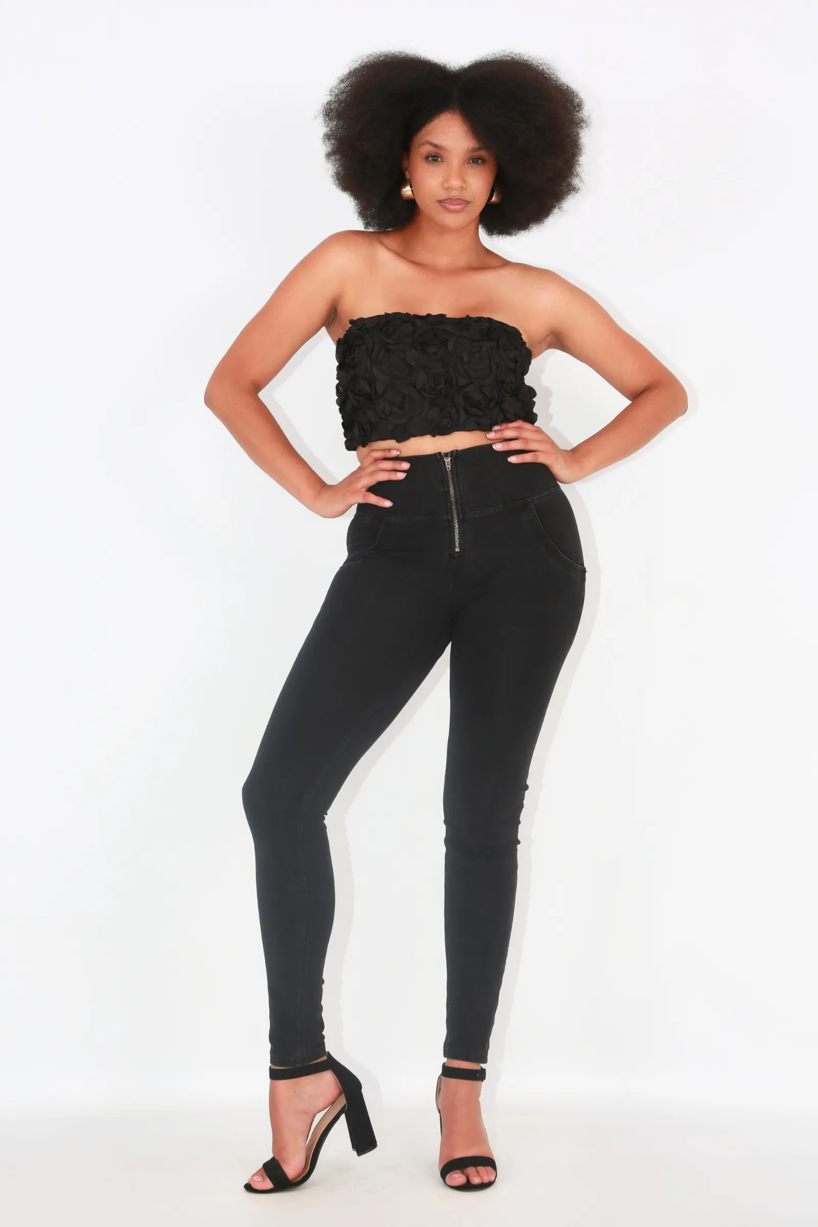 High waist Butt lifting Shaping jeans/Jeggings - Black Wash Black stitching