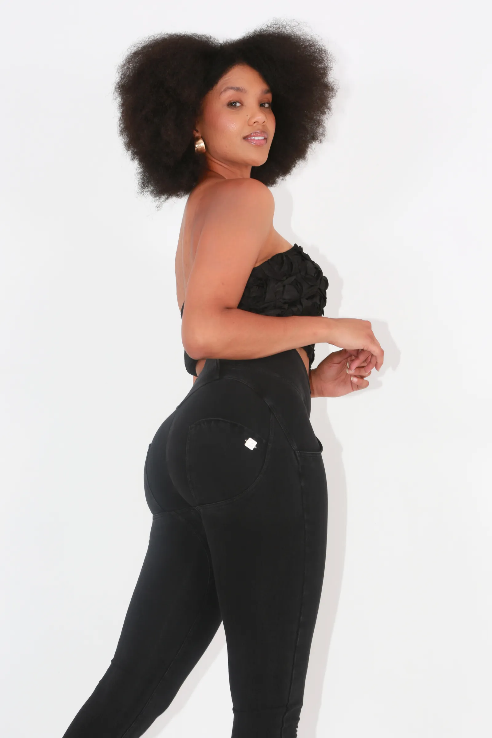 High waist Butt lifting Shaping jeans/Jeggings - Black Wash Black stitching