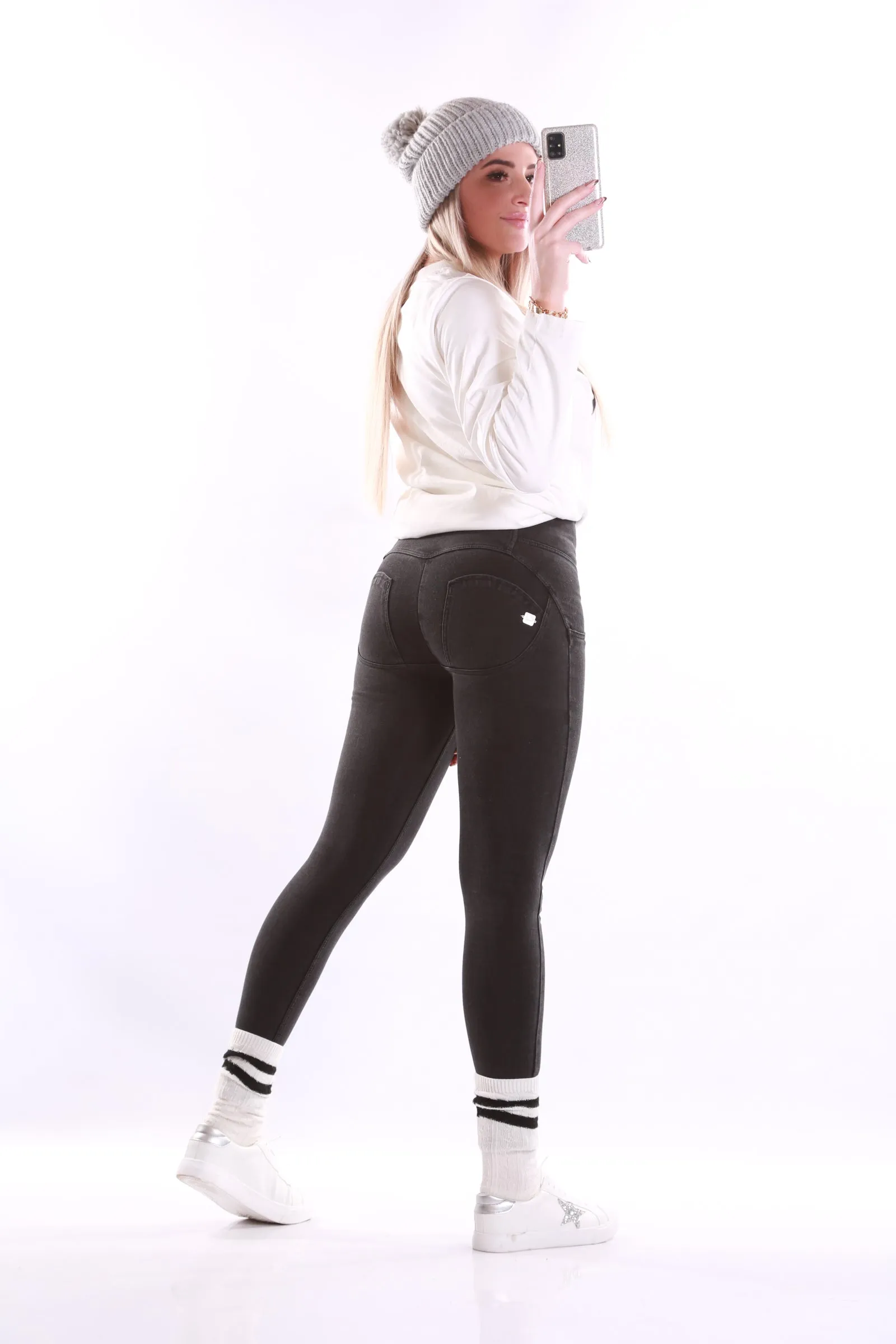 High waist Button up Butt lifting Shaping jeans Jeggings - Black wash