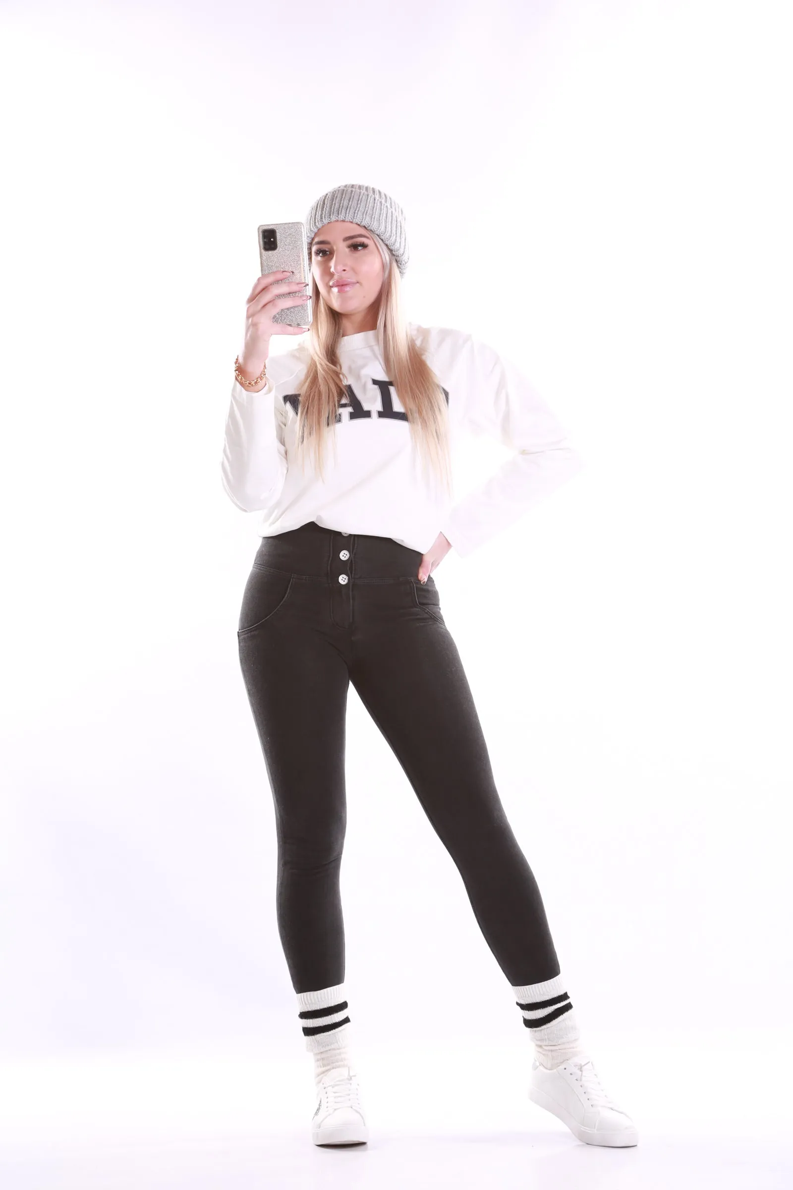 High waist Button up Butt lifting Shaping jeans Jeggings - Black wash