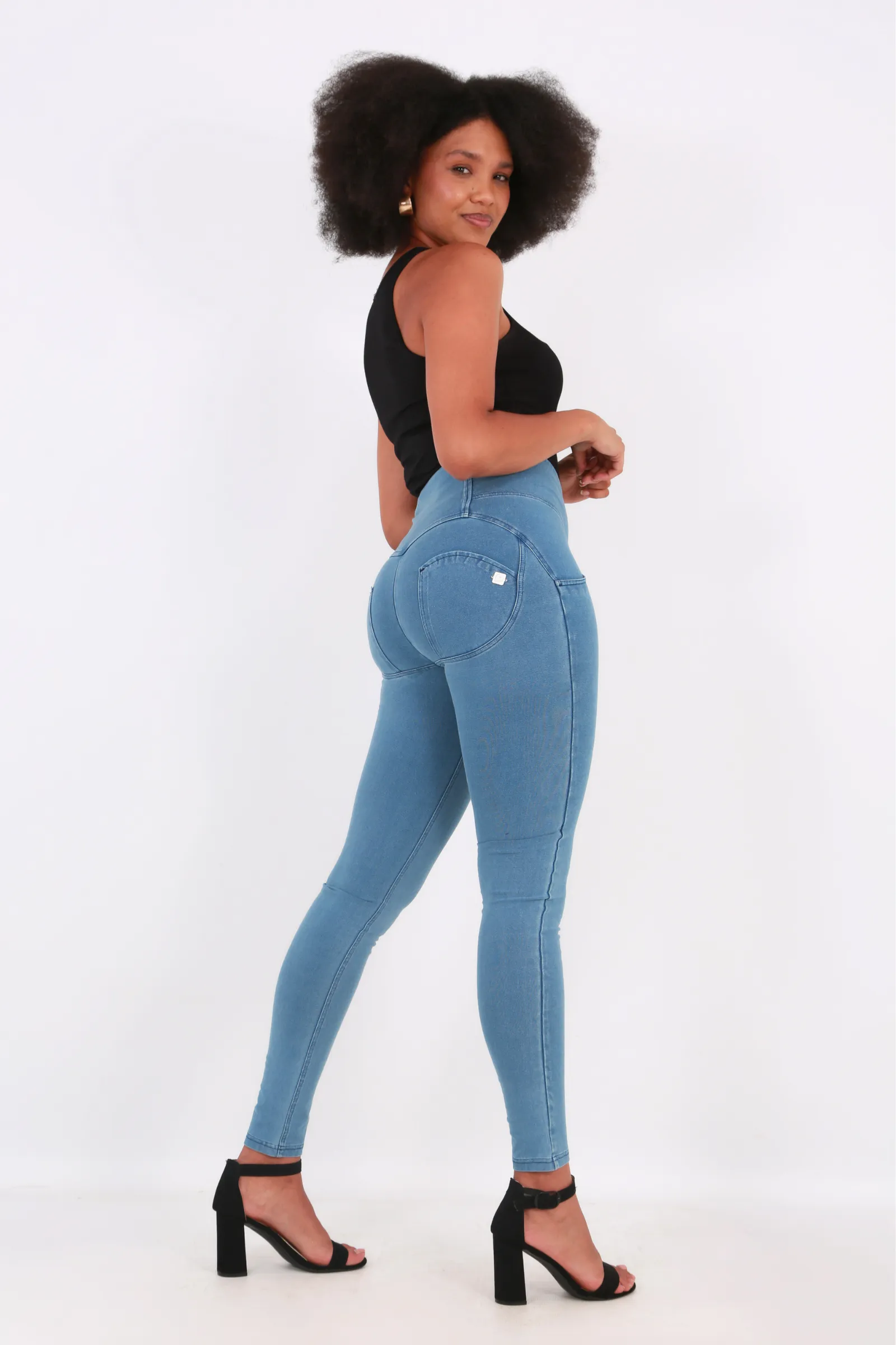 High waist Button up Butt lifting Shaping jeans Jeggings - Light Blue