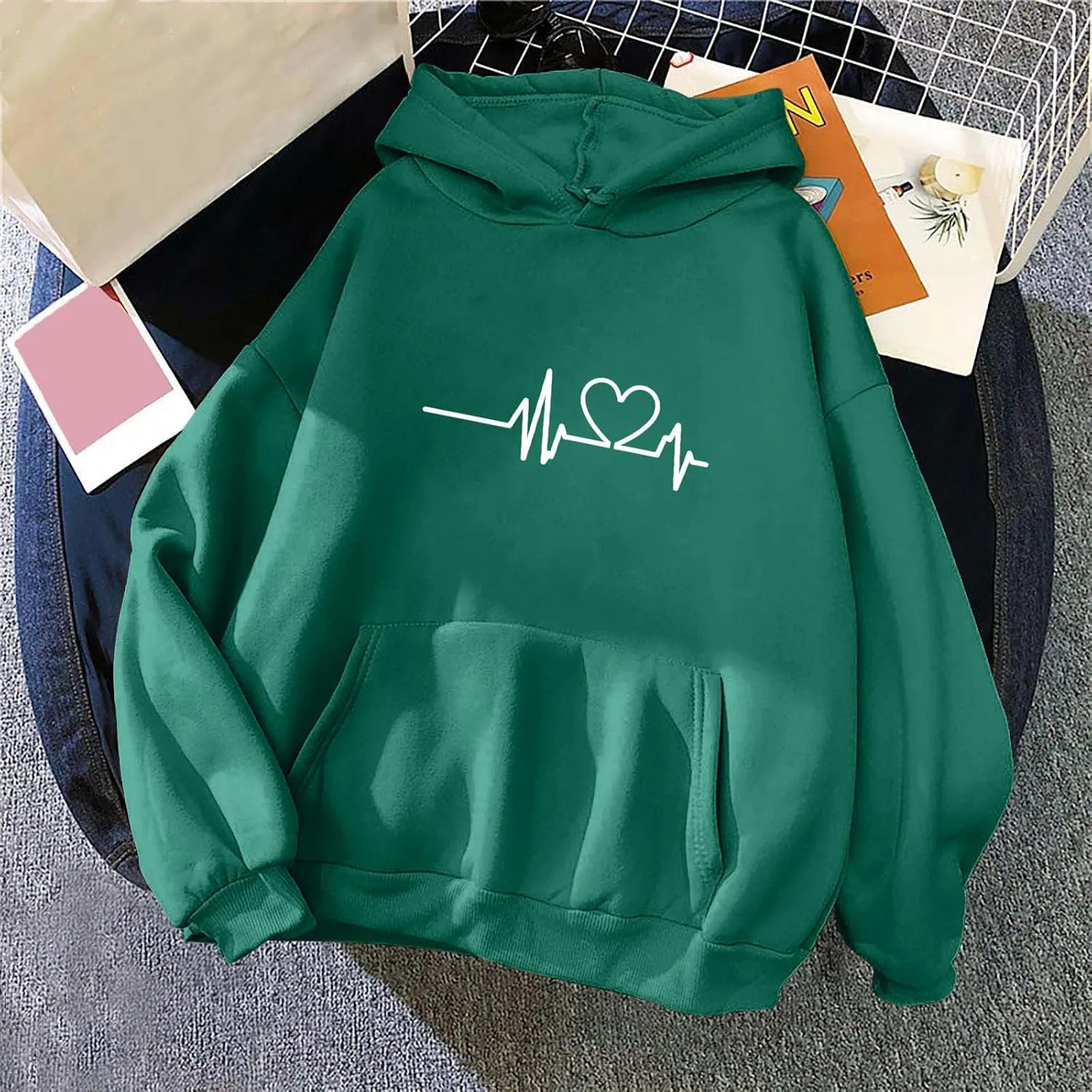 Hoodies for Women Long Sleeve Oversized Warm Sweatshirt Casual Crewneck Hooded Pullover Drawstring Winter T-Shirt