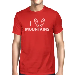 I Heart Mountains Men's Red Crew Neck T-Shirt Gift Ideas For Dads