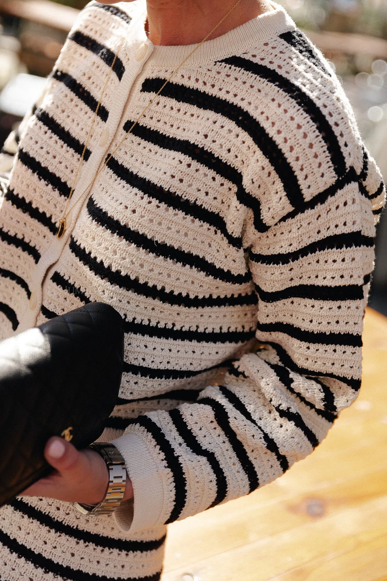Ida cardigan gardenia & black stripes