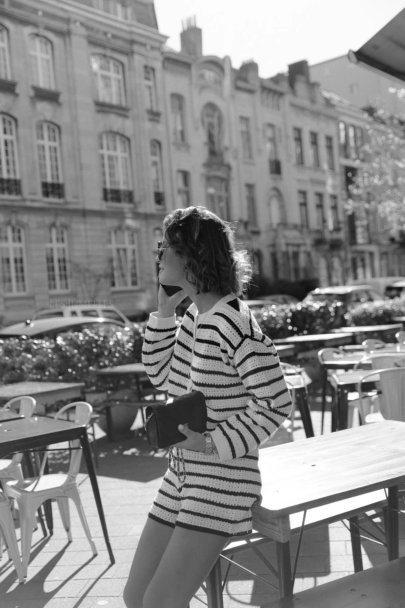Ida cardigan gardenia & black stripes