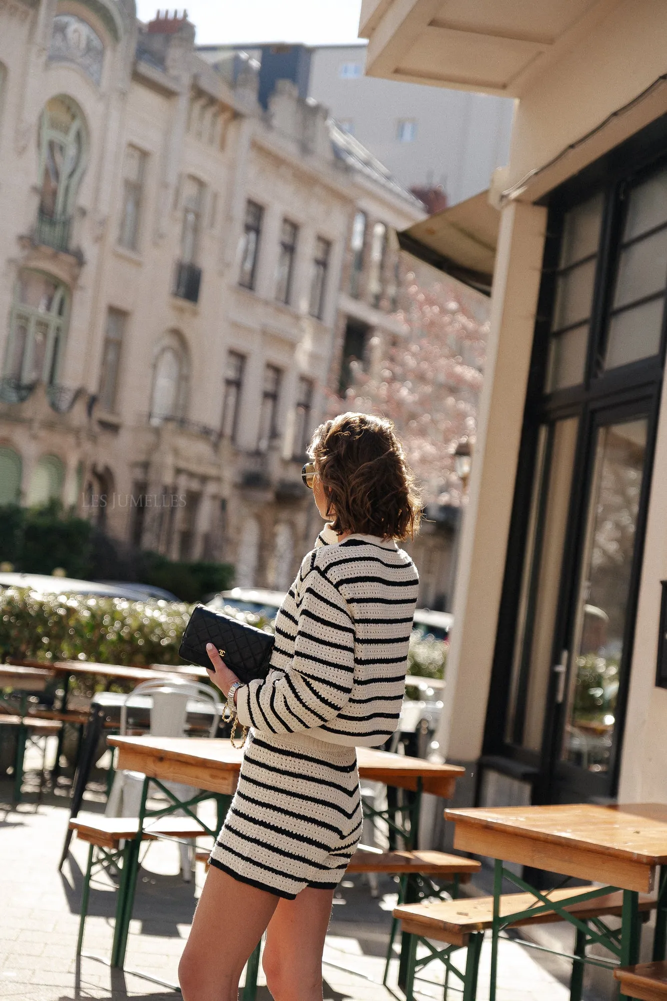 Ida cardigan gardenia & black stripes