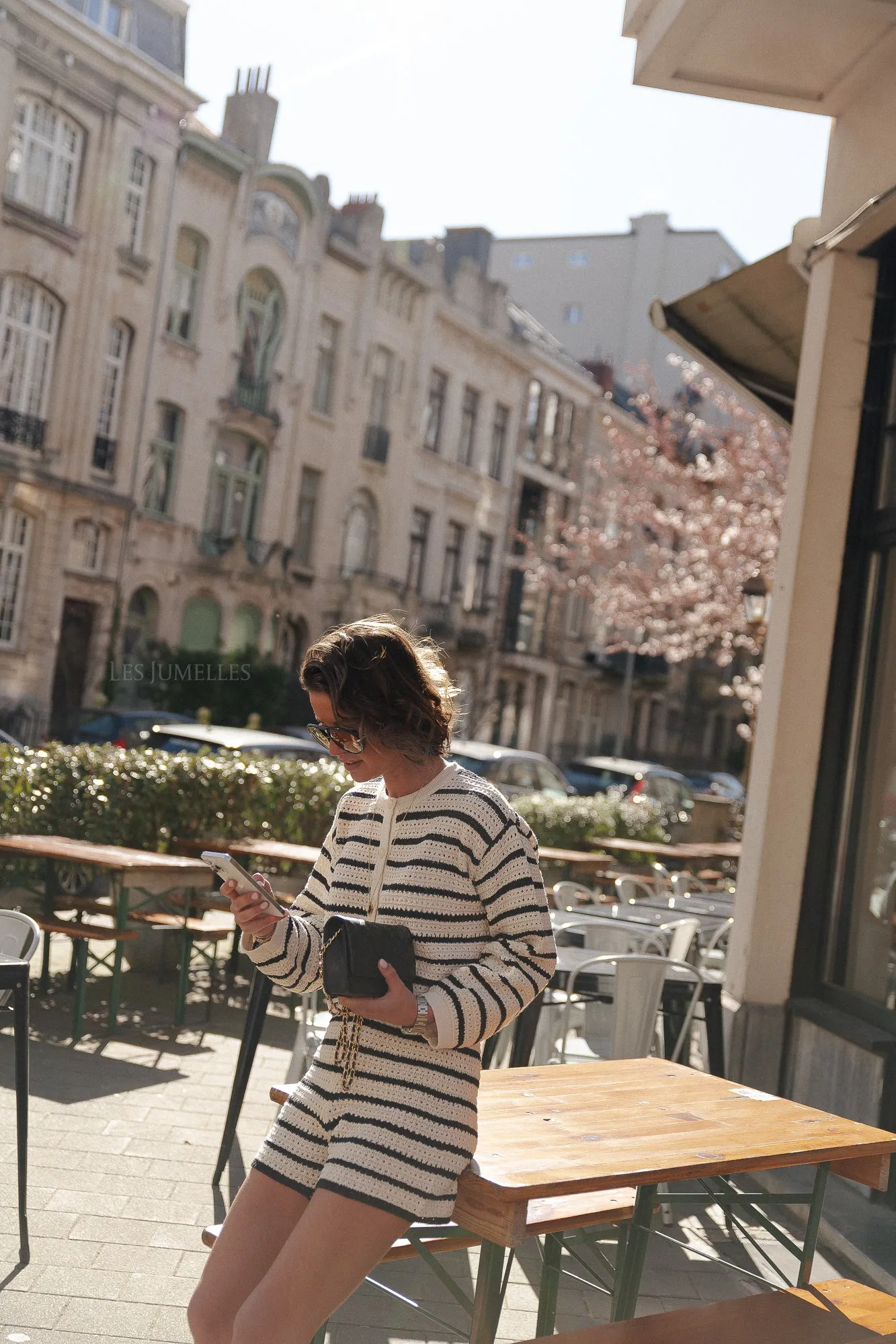 Ida cardigan gardenia & black stripes