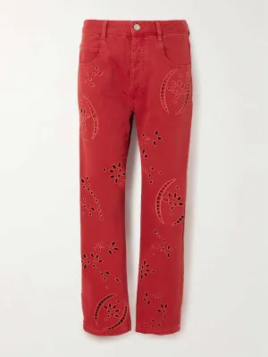Irina high-rise straight-leg broderie anglaise jeans