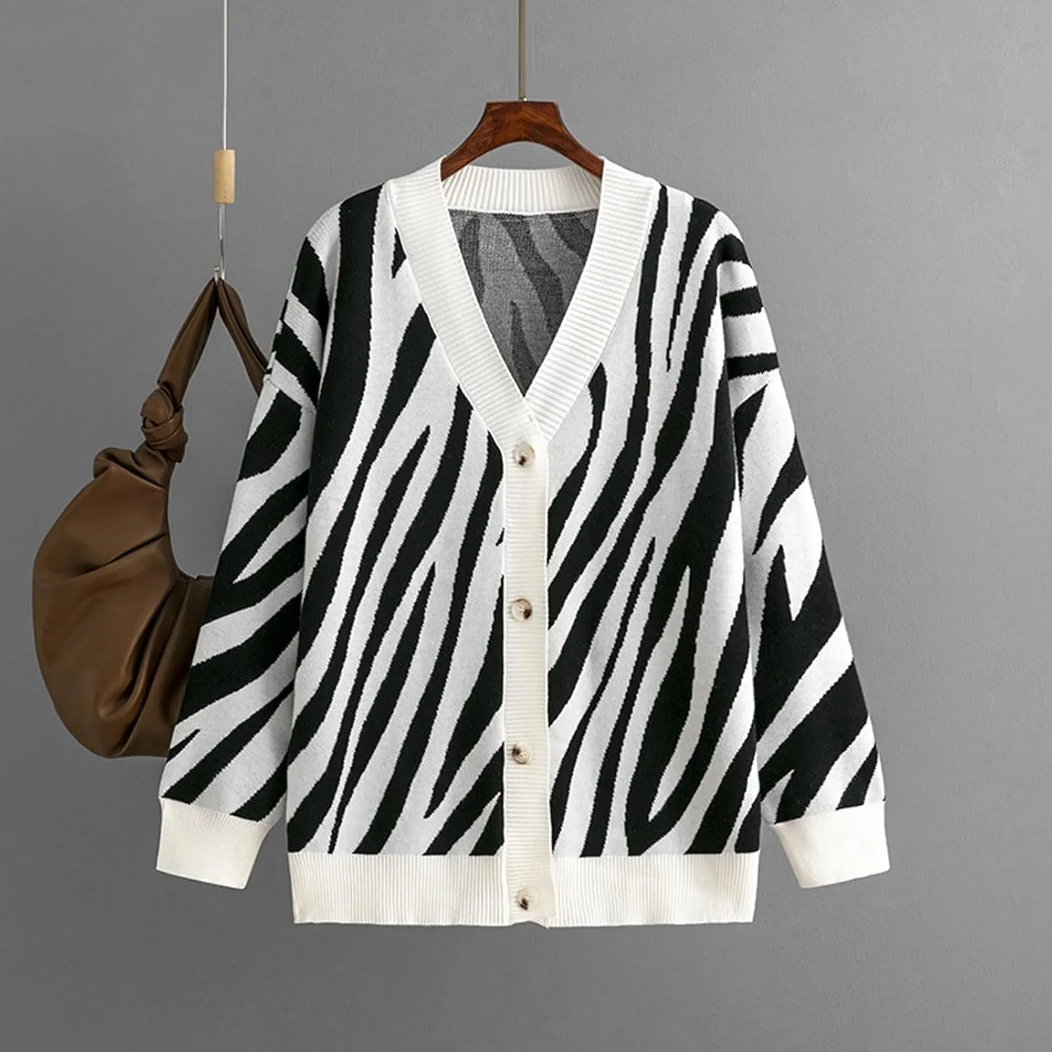 JASCLS Women's Cable Knit Long Sleeve Cardigan V-Neck Button Down Embroidery Chunky Oversized Sweater Outwear
