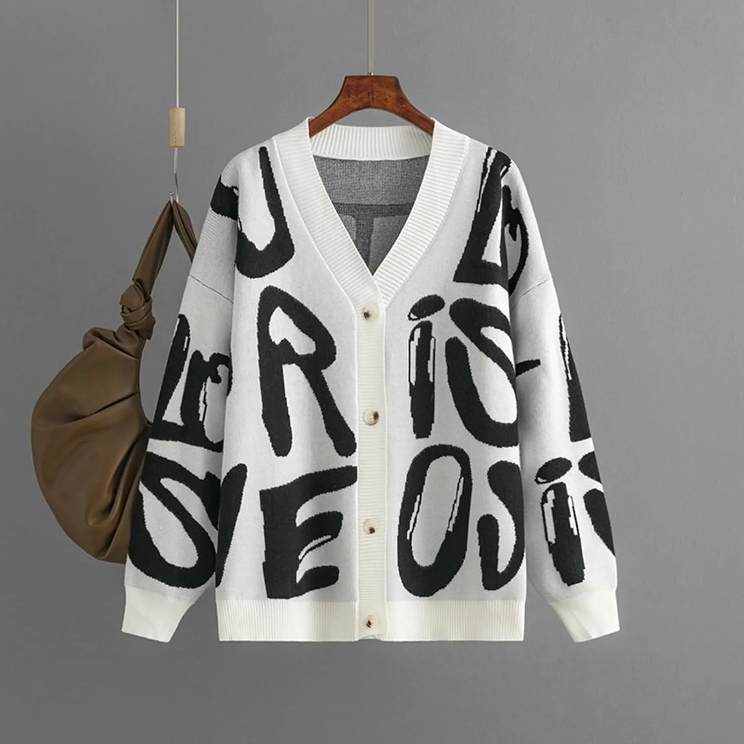 JASCLS Women's Cable Knit Long Sleeve Cardigan V-Neck Button Down Embroidery Chunky Oversized Sweater Outwear