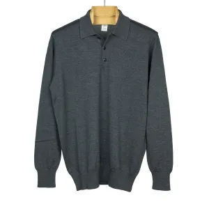 Knit long sleeve polo in charcoal merino wool (restock)