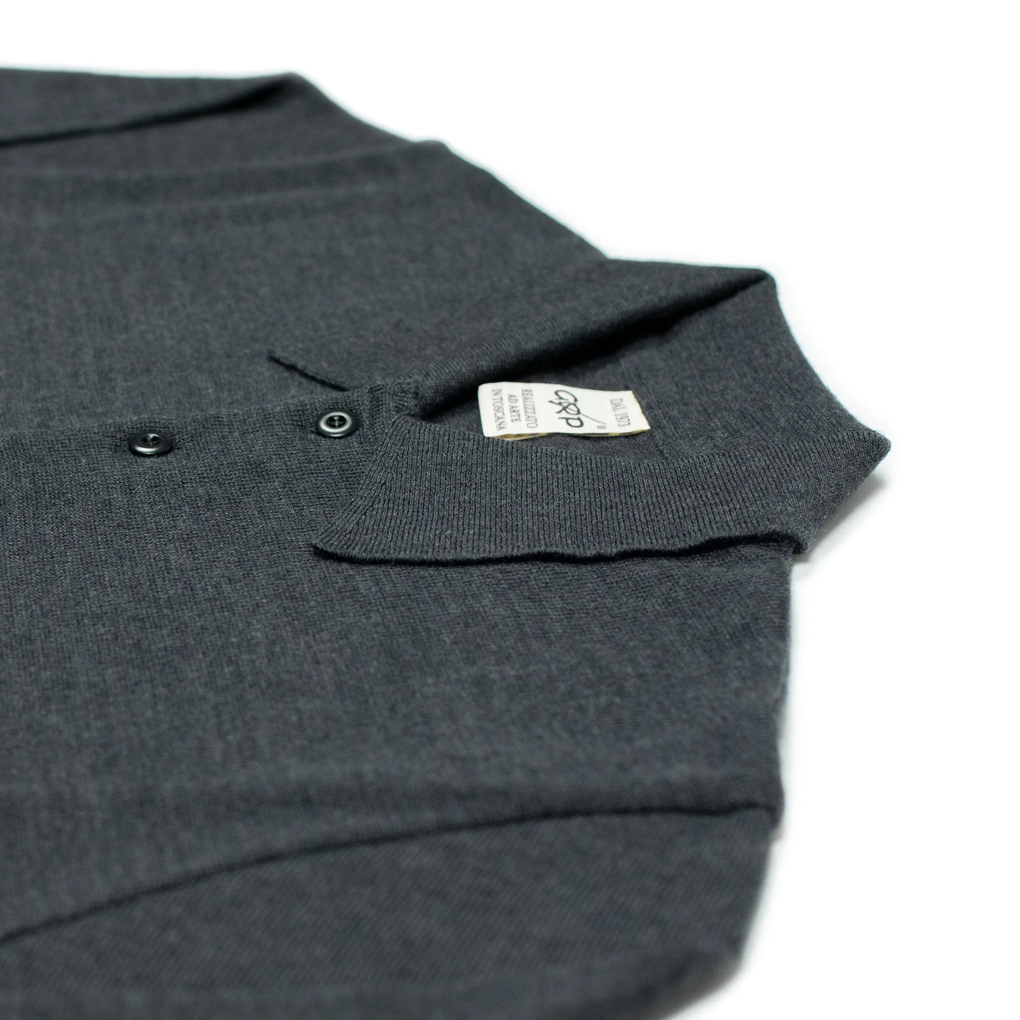 Knit long sleeve polo in charcoal merino wool (restock)