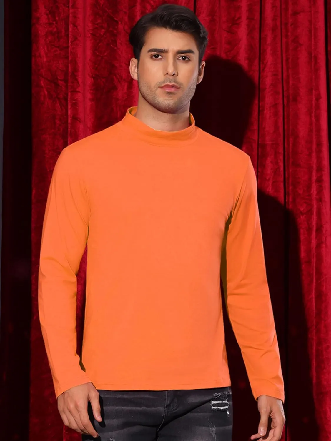 Lars Amadeus Turtleneck Shirt for Men's Mock Neck Long Sleeves Slim Fit Knitted T-Shirt
