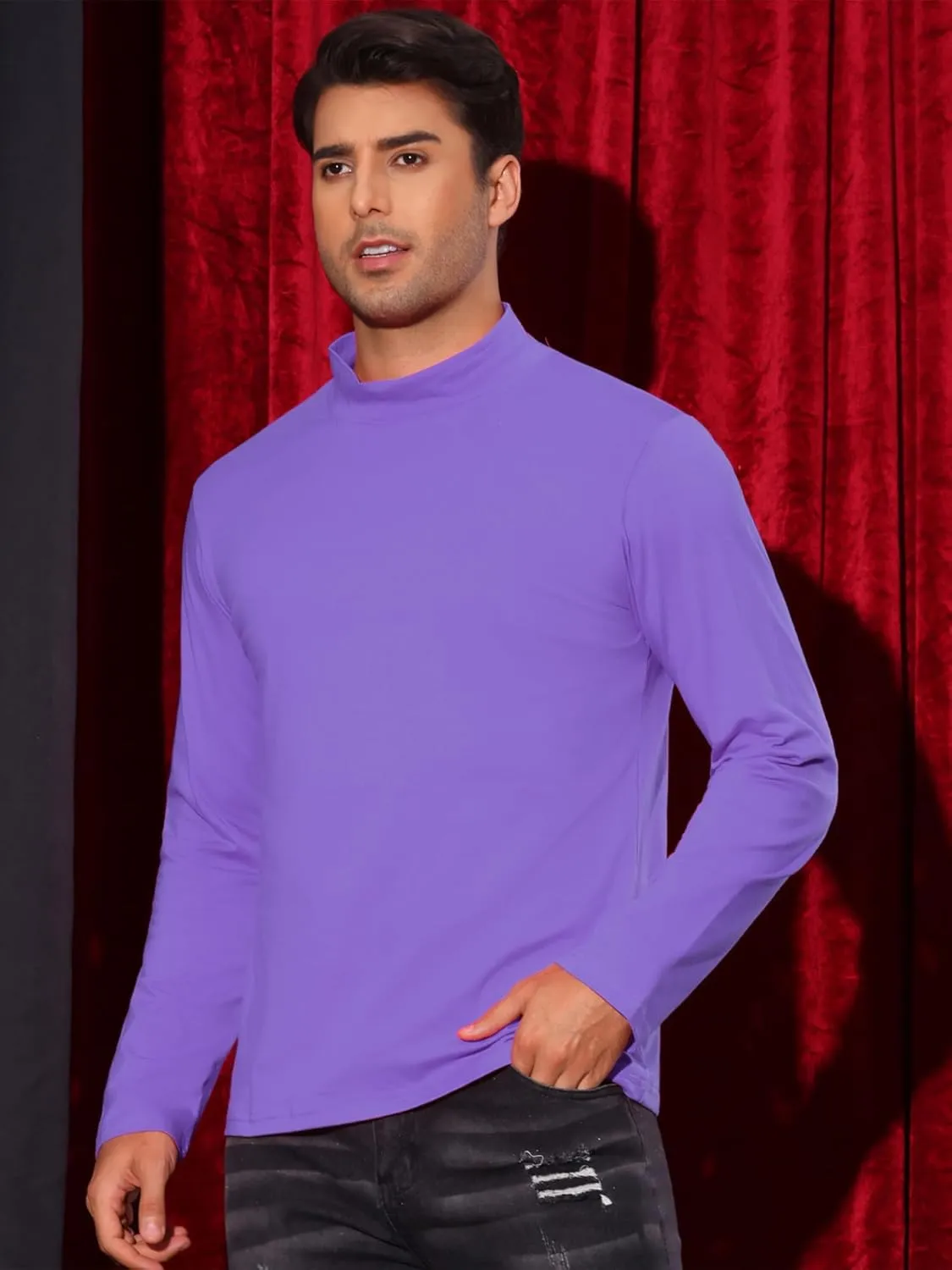 Lars Amadeus Turtleneck Shirt for Men's Mock Neck Long Sleeves Slim Fit Knitted T-Shirt