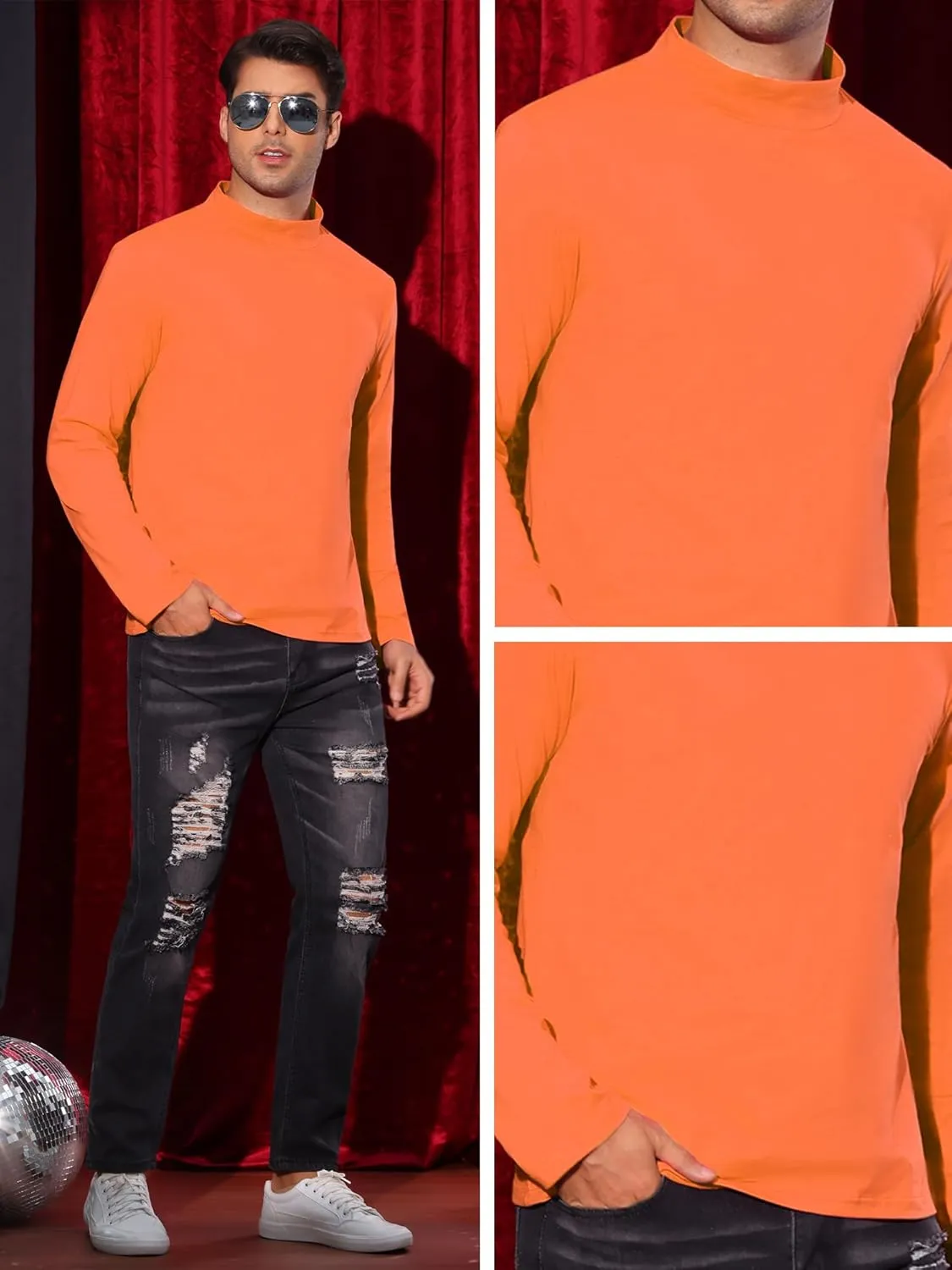 Lars Amadeus Turtleneck Shirt for Men's Mock Neck Long Sleeves Slim Fit Knitted T-Shirt