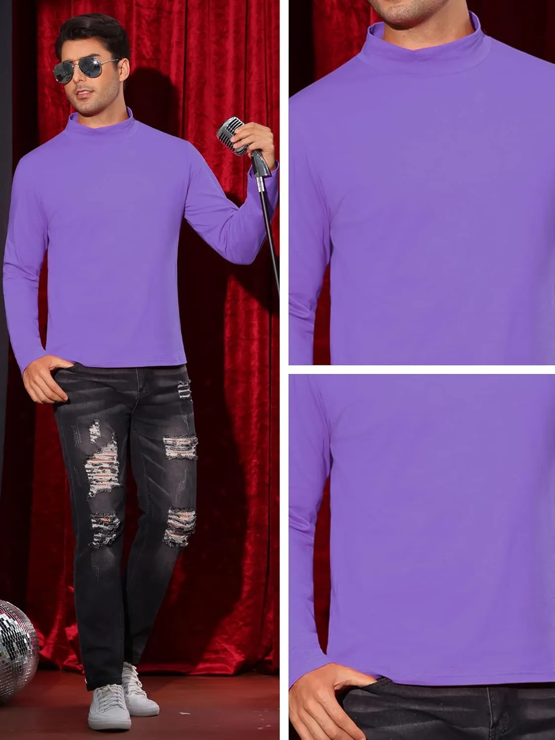 Lars Amadeus Turtleneck Shirt for Men's Mock Neck Long Sleeves Slim Fit Knitted T-Shirt