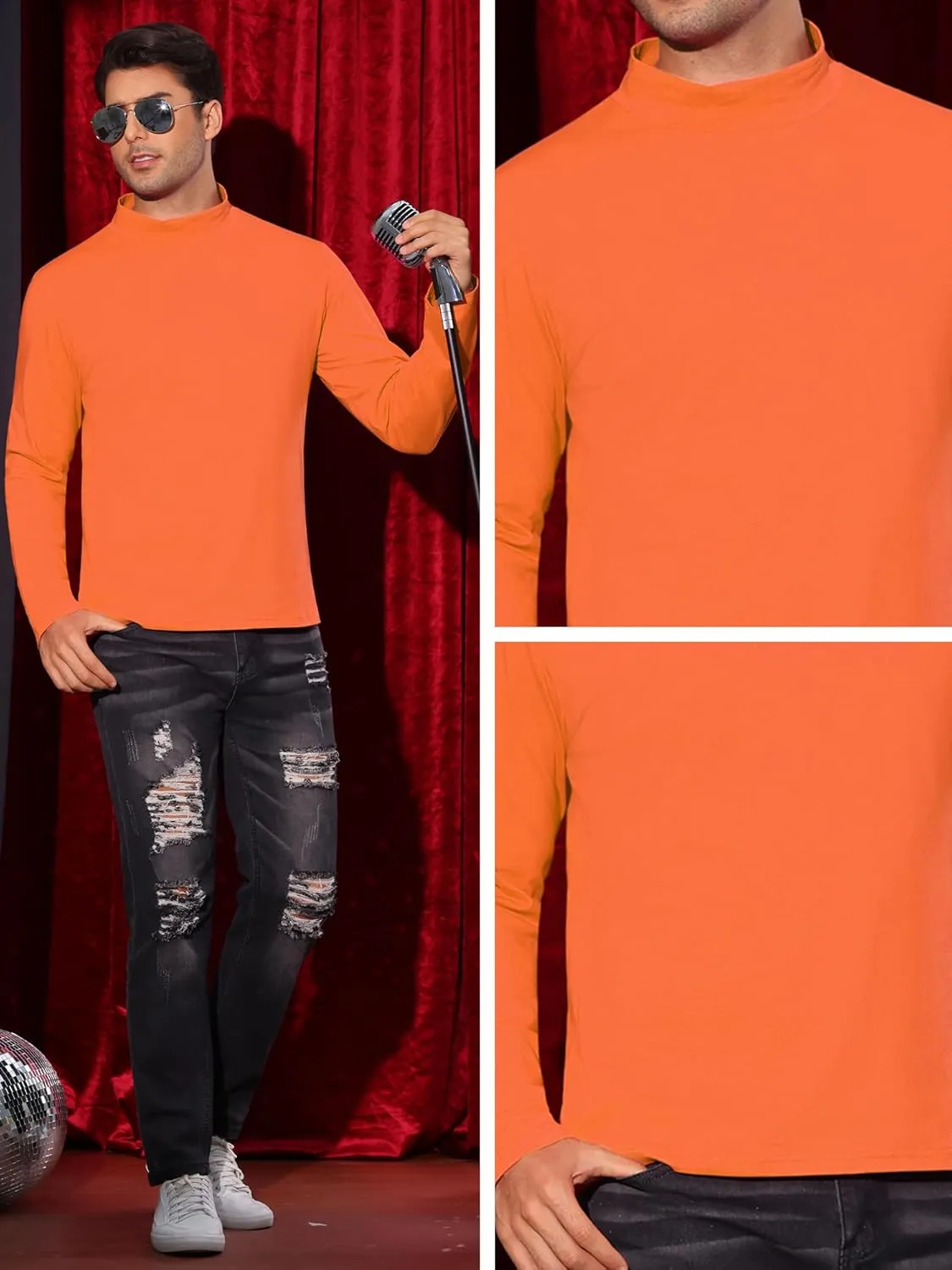 Lars Amadeus Turtleneck Shirt for Men's Mock Neck Long Sleeves Slim Fit Knitted T-Shirt