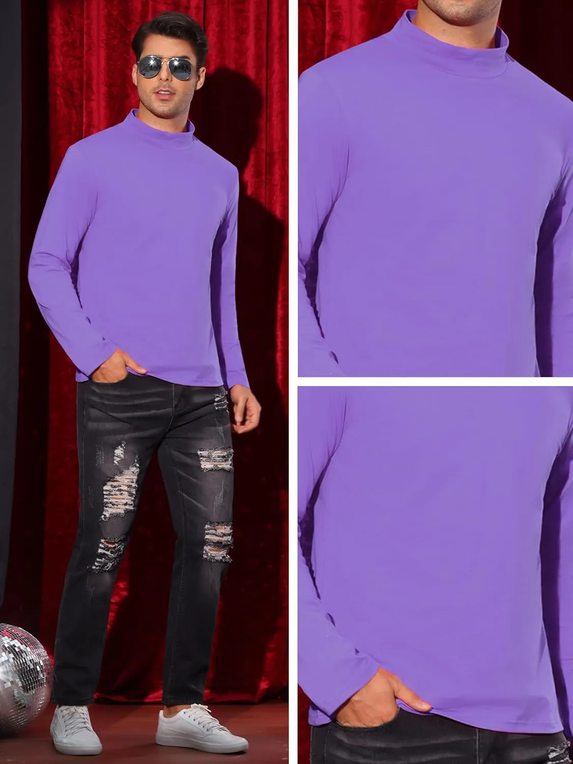 Lars Amadeus Turtleneck Shirt for Men's Mock Neck Long Sleeves Slim Fit Knitted T-Shirt