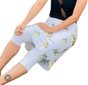 Lemon Dot Print Pencil Pleat Style Athletic and Swim Skirt with Capri Leggings