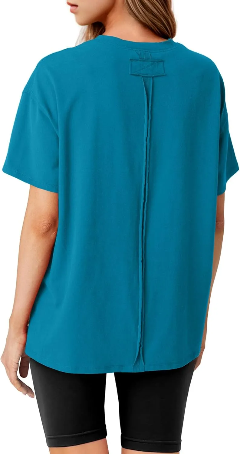 Lepunuo Oversized T Shirts for Women Summer Tops 2024 Trendy Cotton Casual Loose Fit Short Sleeve Side Slit Tee Shirts