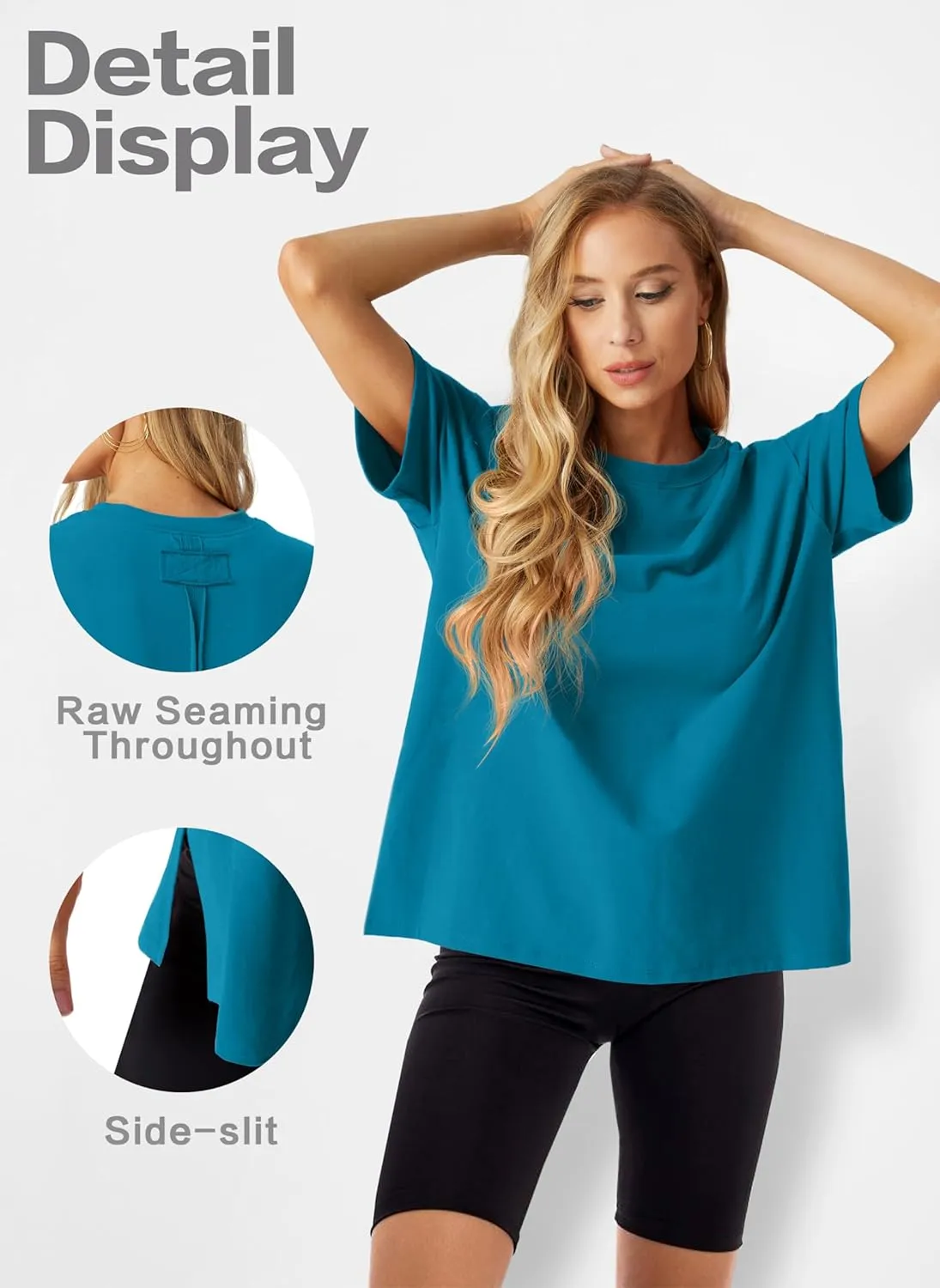 Lepunuo Oversized T Shirts for Women Summer Tops 2024 Trendy Cotton Casual Loose Fit Short Sleeve Side Slit Tee Shirts