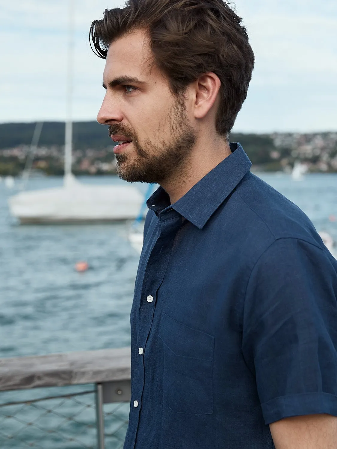 Linen Shirt Short Lido Navy