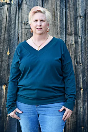 Long Sleeve Ribbed Knit Top in Teal