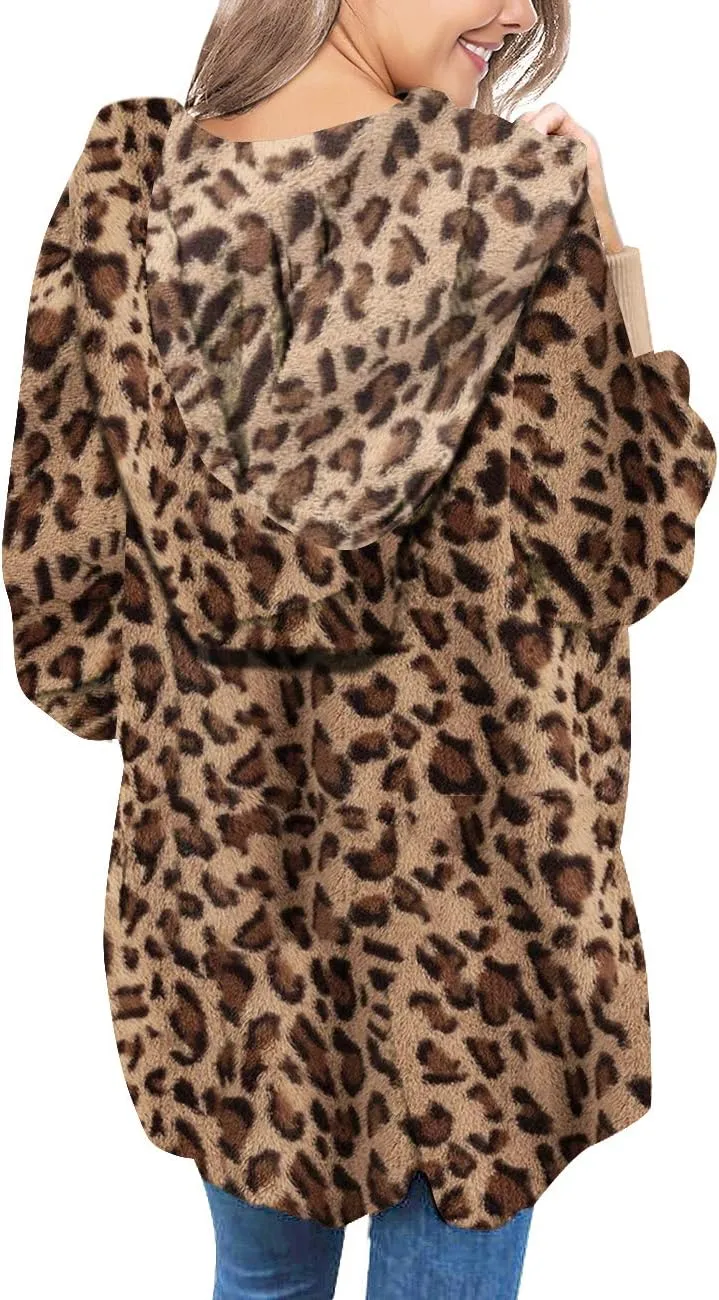 LookbookStore Womens Cardigan 2024 Winter Oversized Open Front Fleece Hooded Draped Pockets Jacket Coats