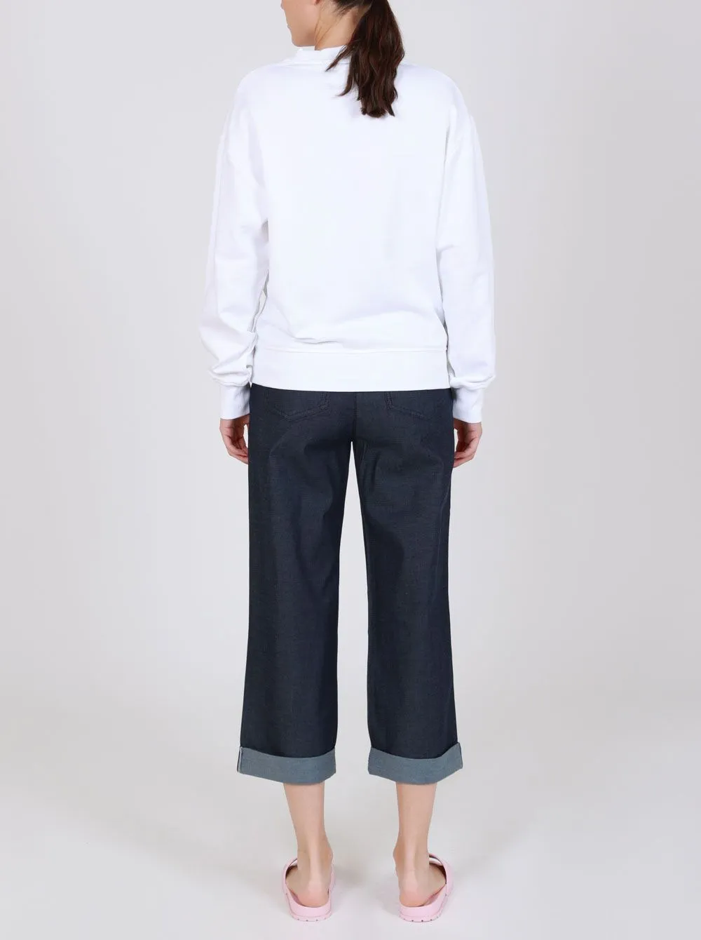 Love Moschino Chic Blue Cotton Trousers with Turn-Up Cuff