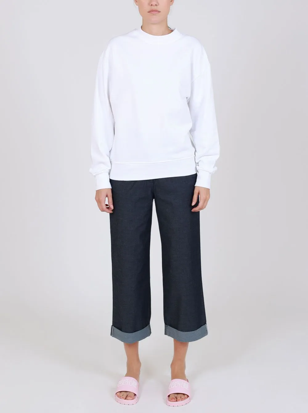 Love Moschino Chic Blue Cotton Trousers with Turn-Up Cuff