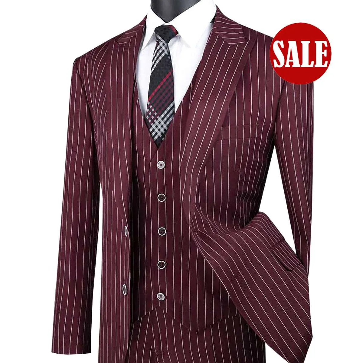 Luxurious Men's 3-Pieces Gangster Stripe Suit Assorted Colors