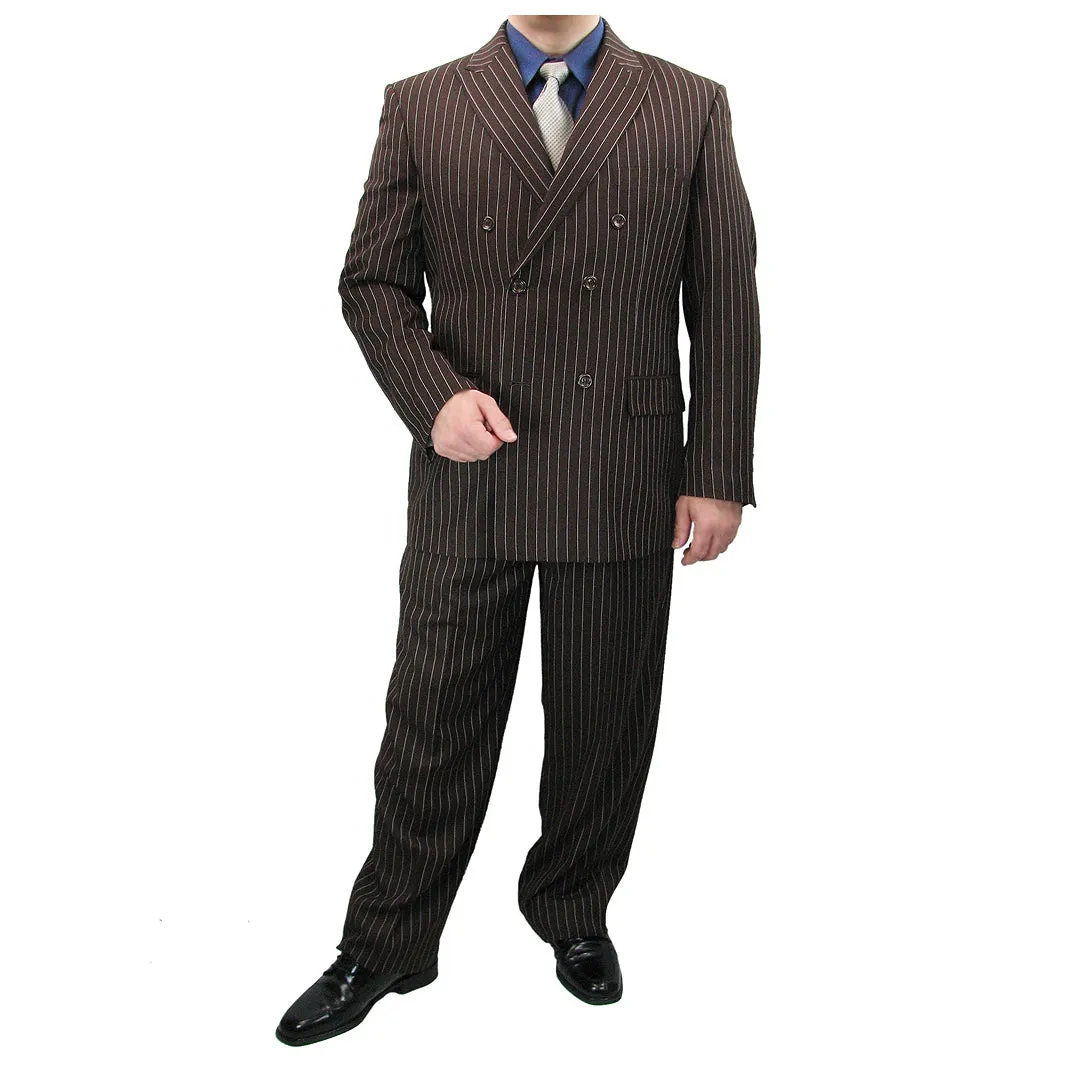 Luxurious Men's Gangster Stripe Suit - Brown