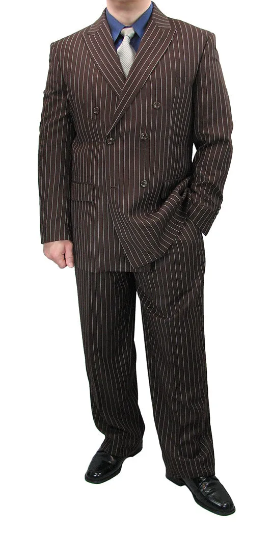 Luxurious Men's Gangster Stripe Suit - Brown