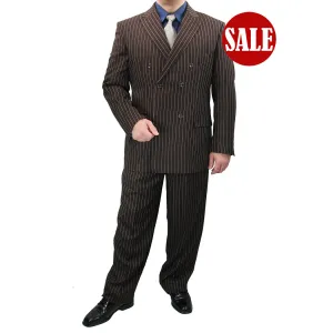 Luxurious Men's Gangster Stripe Suit - Brown
