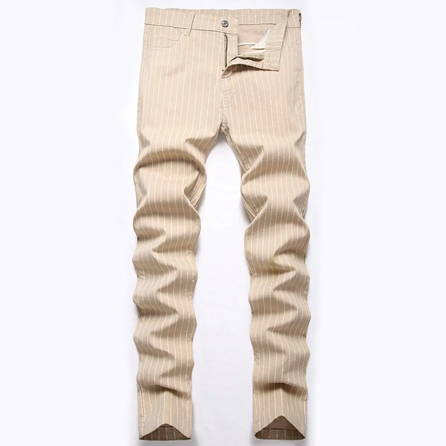 Men's Casual Slim Fit Dress Pants Chinos Plaid Striped Printed Flat-Front Skinny Business Stretch Pencil Pants Pockets