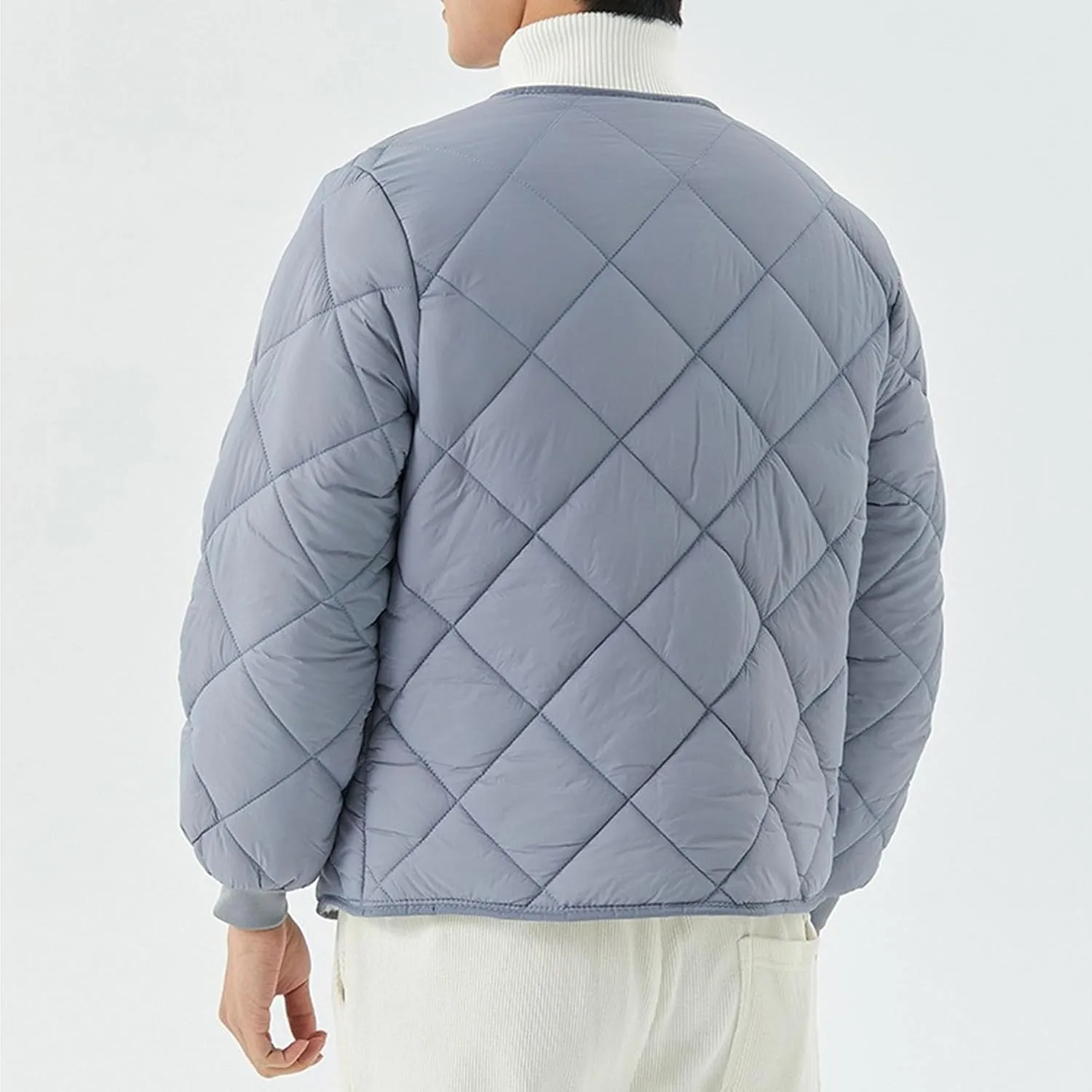 Mens Long-Sleeved Diamond Quilted Jacket Winter Warm Padded Coats Outwear Thicken Solid V Neck Cotton Coat