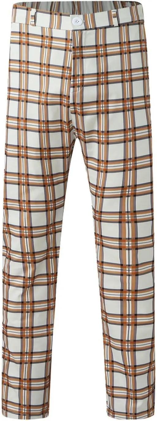 Men's Striped Dress Pants Slim Fit Stretch Checks Pattern Chino Business Trousers Plaid Slant Pocket Tapered Pants S-3XL