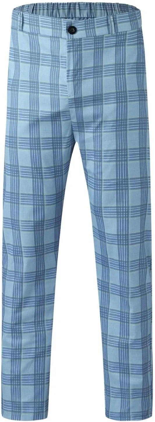 Men's Striped Dress Pants Slim Fit Stretch Checks Pattern Chino Business Trousers Plaid Slant Pocket Tapered Pants S-3XL