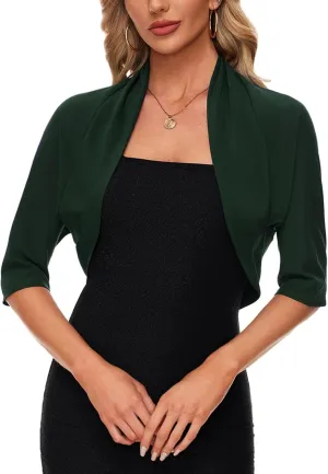 MINTLIMIT Women's Chiffon Batwing 3/4 Sleeve Open Front Shrug Bolero Cardigan Elegant Cropped Cardigans for Evening Dress