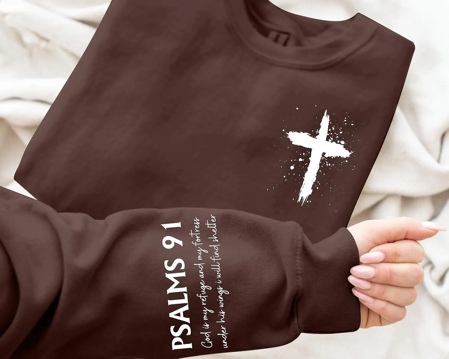 MOUSYA Women Christian Sweatshirt Psalms 91 Sleeve Print Sweatshirt Bible Verse Pullover