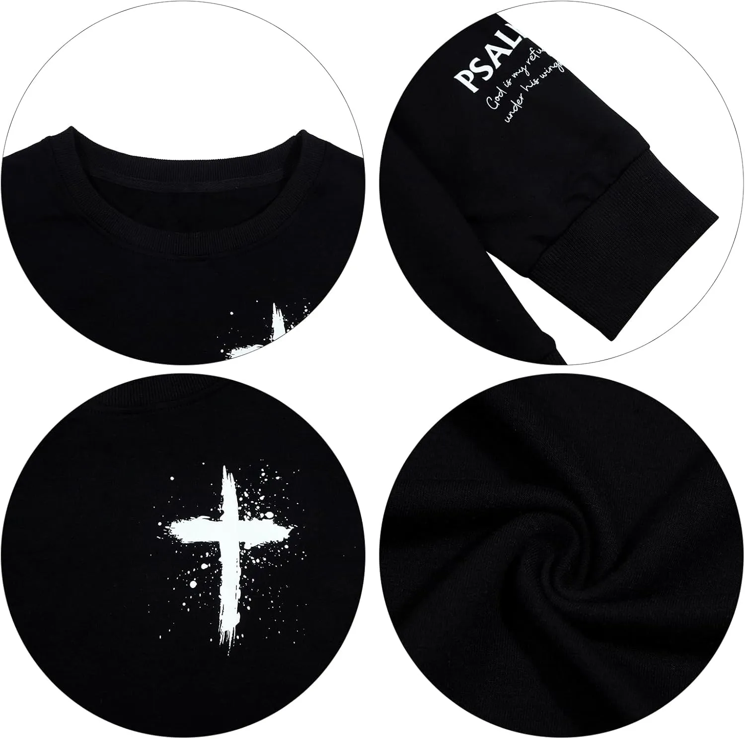 MOUSYA Women Christian Sweatshirt Psalms 91 Sleeve Print Sweatshirt Bible Verse Pullover