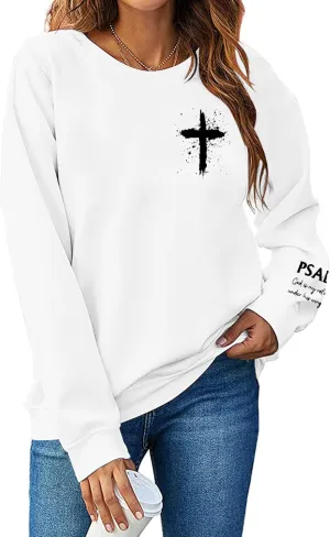 MOUSYA Women Christian Sweatshirt Psalms 91 Sleeve Print Sweatshirt Bible Verse Pullover