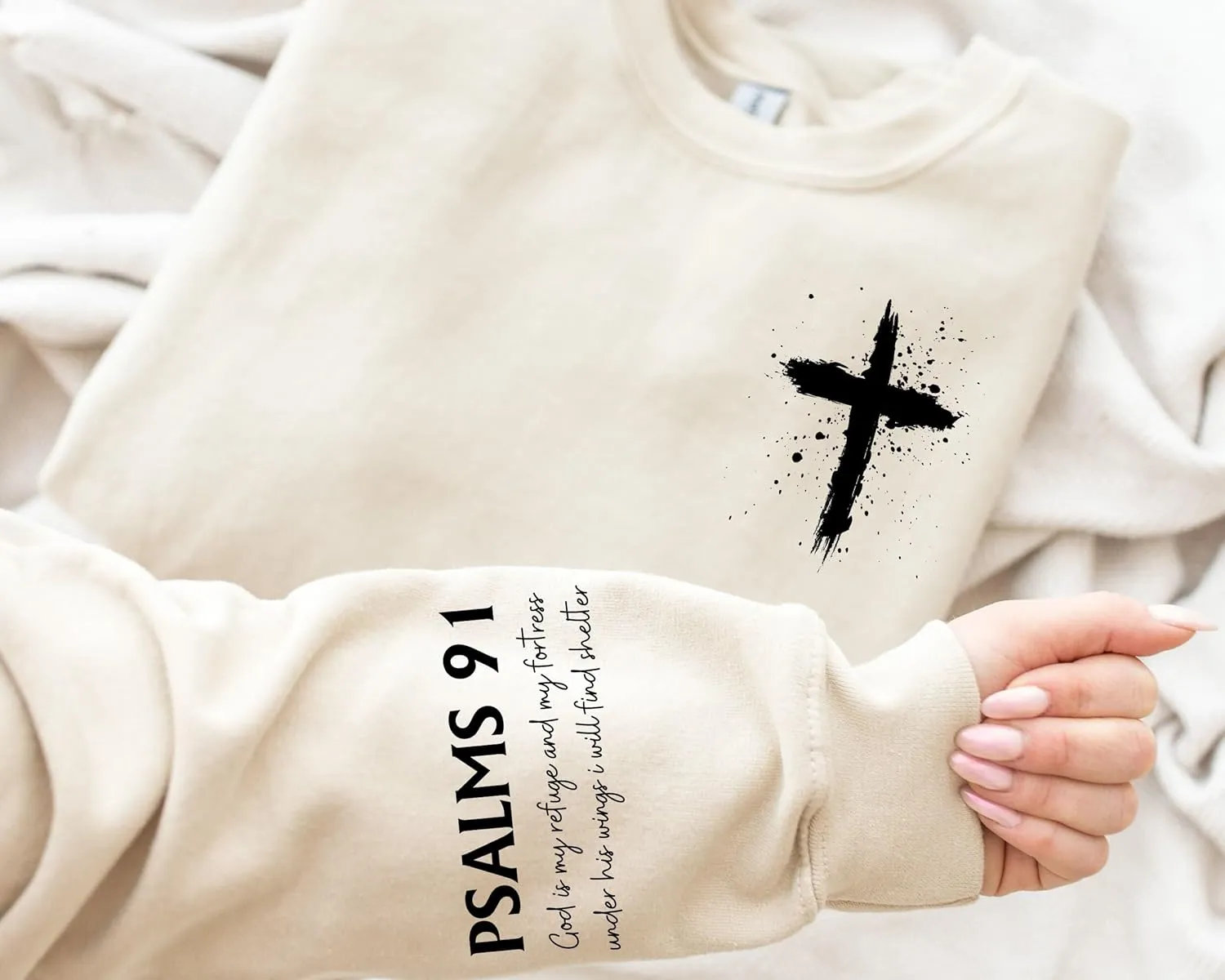 MOUSYA Women Christian Sweatshirt Psalms 91 Sleeve Print Sweatshirt Bible Verse Pullover