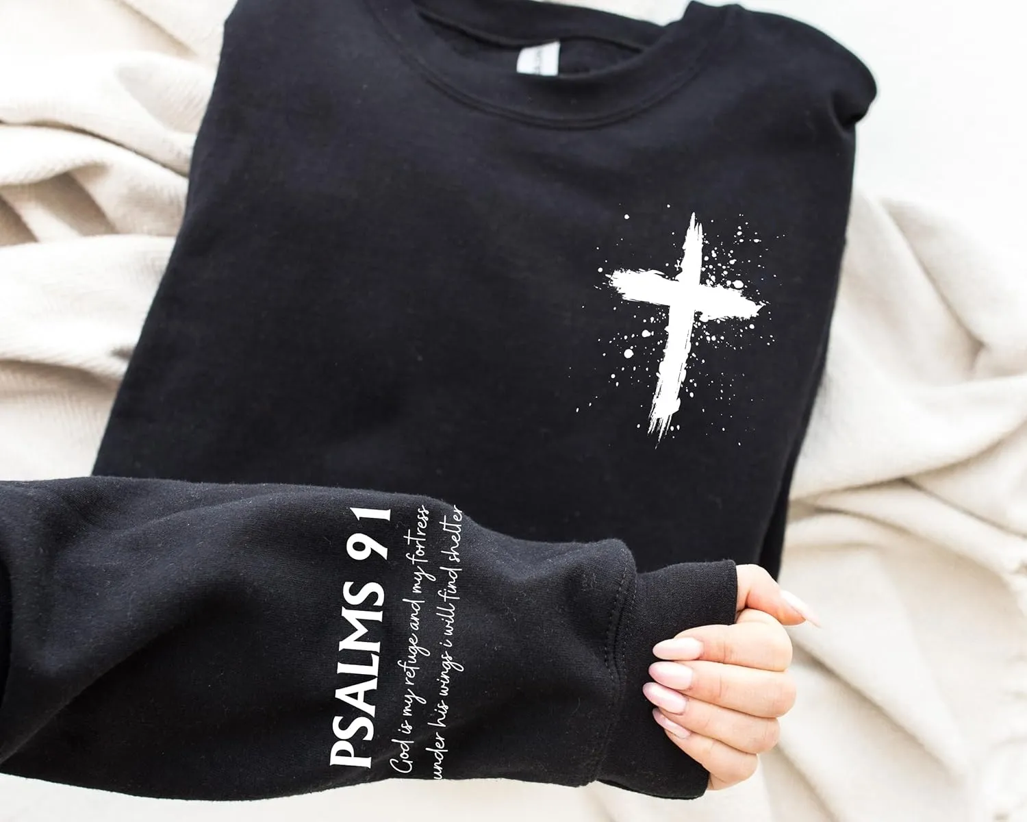 MOUSYA Women Christian Sweatshirt Psalms 91 Sleeve Print Sweatshirt Bible Verse Pullover