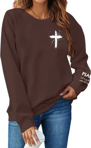 MOUSYA Women Christian Sweatshirt Psalms 91 Sleeve Print Sweatshirt Bible Verse Pullover