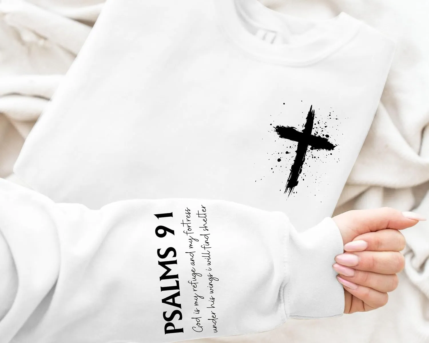 MOUSYA Women Christian Sweatshirt Psalms 91 Sleeve Print Sweatshirt Bible Verse Pullover