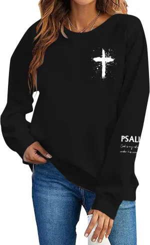MOUSYA Women Christian Sweatshirt Psalms 91 Sleeve Print Sweatshirt Bible Verse Pullover