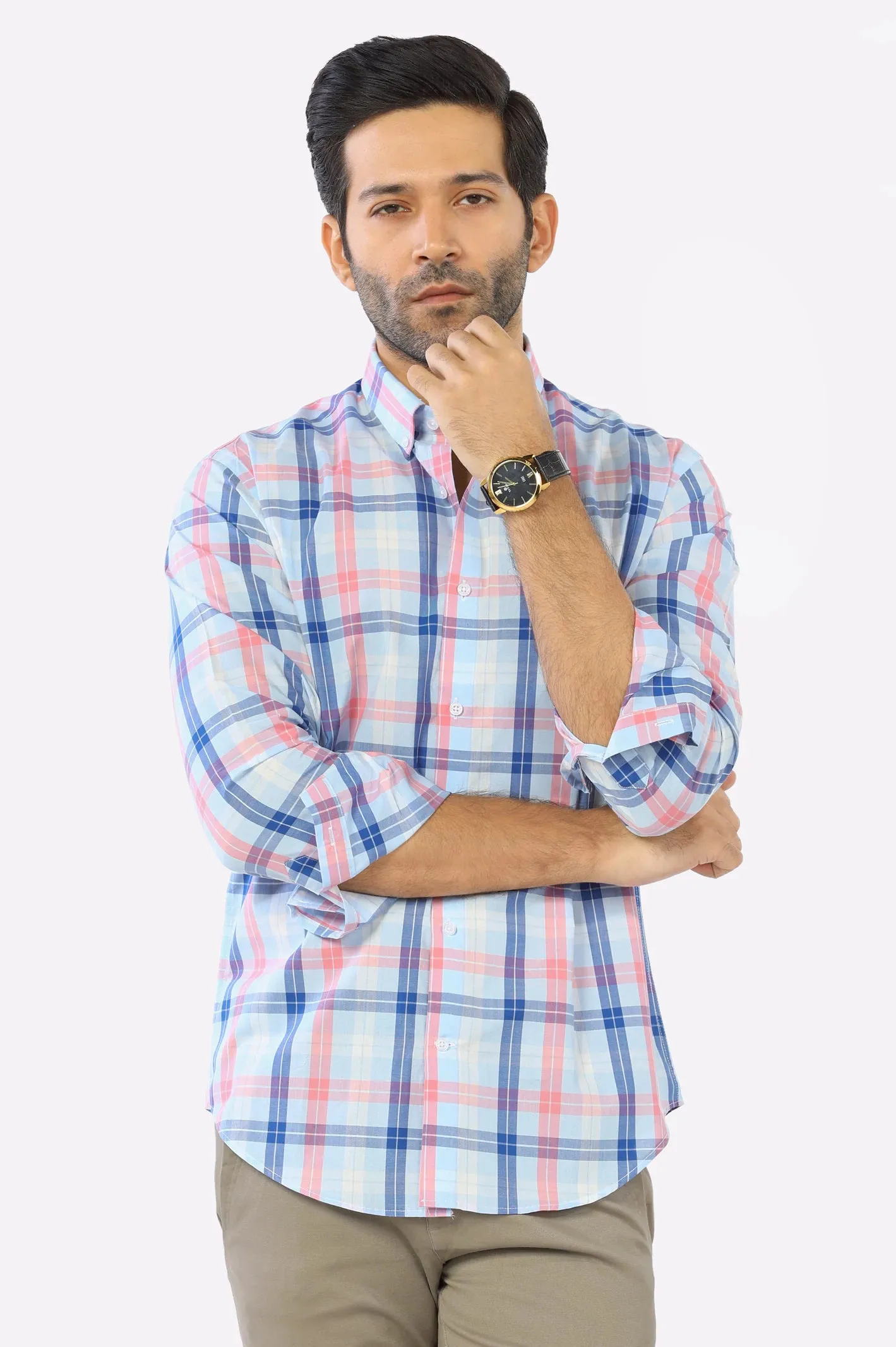 Multicolor Windowpane Check Casual Shirt