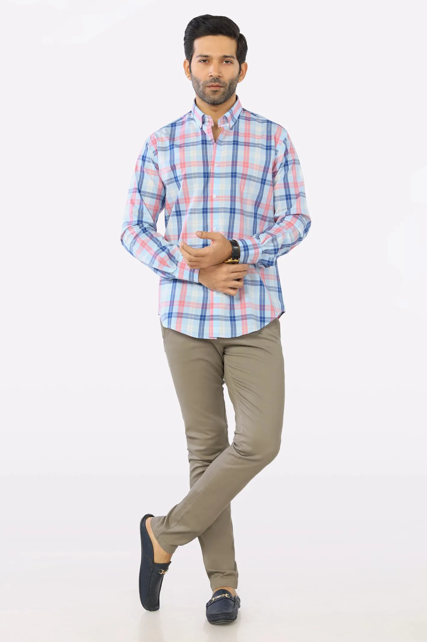 Multicolor Windowpane Check Casual Shirt